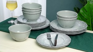 TP 18-Piece Dinnerware Set, Melamine Dishes Set with Bowls and Plates, Service for 6, Non-breakable Lightweight Dining Tableware, Ivory