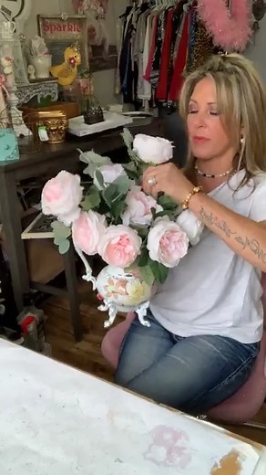I took a Vintage Silver Water Pitcher and transformed it into a beautiful floral centerpiece using Prima Transfers and Totally Dazzled Bling! | Royale Funky Junque