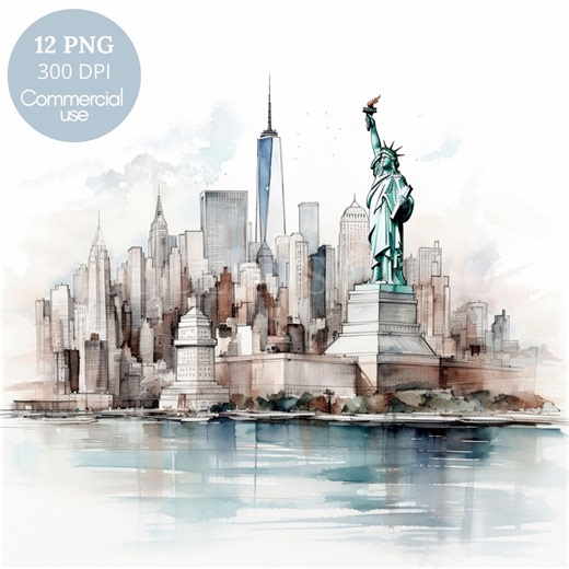 New York Skyline Clipart PNG Bundle, Black Ink Cityscape (Digital Download) 430