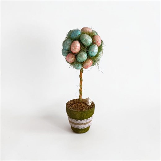 Handmade Pastel Easter Egg Topiary Tree, Mini Bunny Decoration, Spring Centerpiece - Etsy