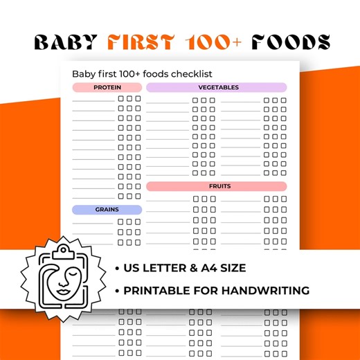 Baby First Foods Checklist | BLW Tracker, Solids Log (PDF) - Etsy