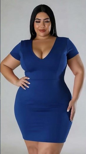 Plus Size Navy Blue V-Neck Bodycon Mini Dress | Sleek Curvy Everyday Glam Look 💙🔥