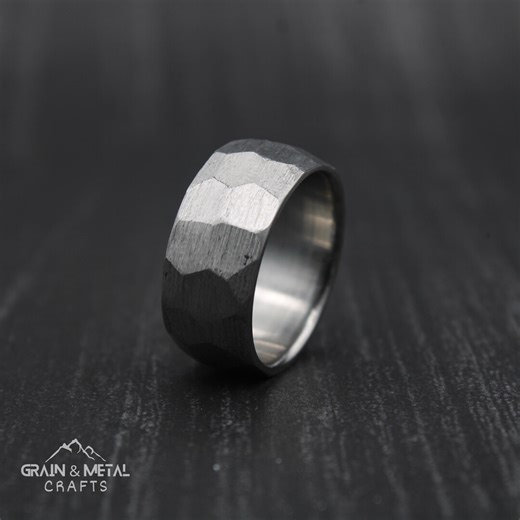 Faceted Titanium Ring, Industrial Rough Textured Band, Geometric Minimalist Ring for Men & Women, Special Occasion Gift - Etsy