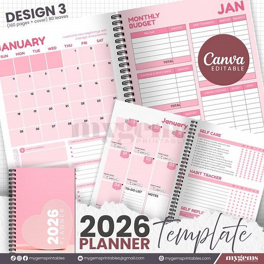 2026 Simple Minimalist Pink Planner Canva Editable Template With Ready to Print File - Etsy