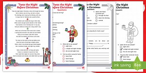 Foundation Phase Twas the Night Before Christmas Reading Comprehension Activity