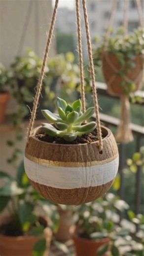 DIY Hanging Planter from Coconut Shell | Eco-Friendly Garden Decor Idea 🌿🥥