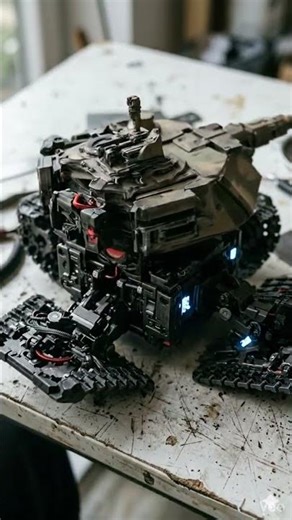 Puzzle cube transformation into military tank.