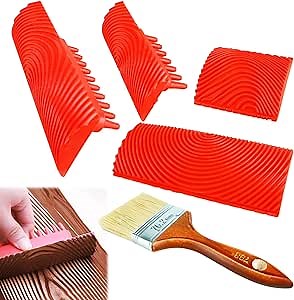 5 Pcs Wood Graining Tools, Soft Rubber Wood Graining Knurling Tool DIY Painting Look Like Natural Wood Grain Brushes Wood Pattern Faux Wood Texture for Decorative Painting