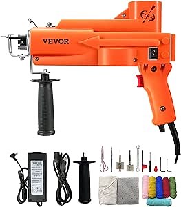 VEVOR Rug Tufting Gun with Tufting Cloth, 2 in 1 Cut & Loop Pile Electric Carpet Weaving Flocking 5-50 Stitches/sec High Speed Making Tools Rug Machines Starter Kit, 4-25 mm Adjustable Height, Orange