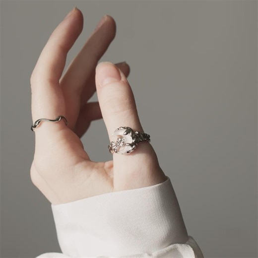 Molten Crescent Moon Ring, Sculptural Silver Brass Adjustable Band , Valentine's Day Gift - Etsy