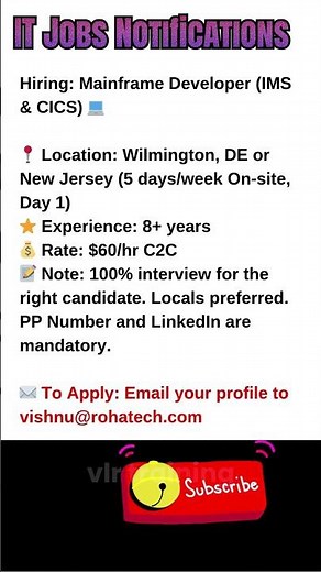 Mainframe Developer Job in DE & NJ Oct 9, 2025