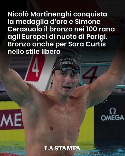 EUROPEI DI NUOTO: Martinenghi ORO nei 100 rana, BRONZO per Curtis nello stile libero