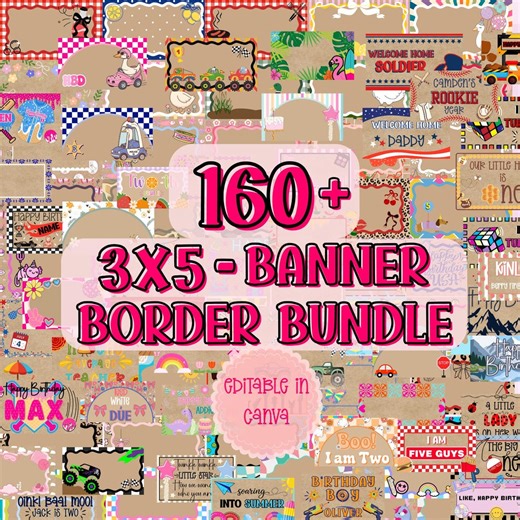 160  Banner Border Templates: Editable Canva Design (digital Download) MEGA 3x5 Banner Mock up and Template Border Bundle - Etsy