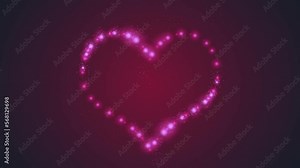 Cute magical pink and red neon heart shape with flashing glow spheres and swirling, glittering particles. This romantic Valentine's Day background is full HD and a seamless loop.