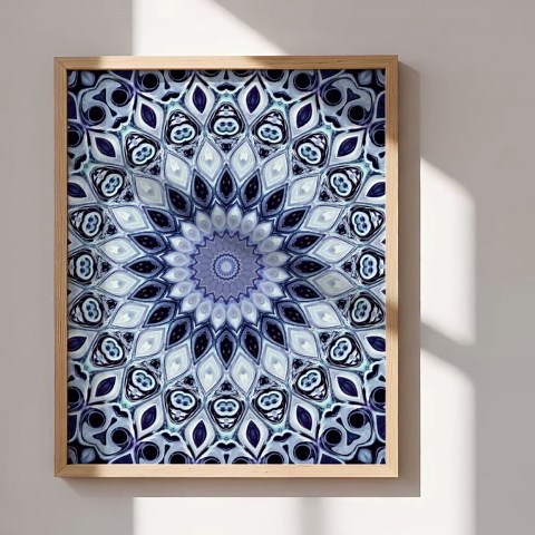 Blue & White Pattern Wall Art, Icy Indigo Ornamental Design, Layered Abstract Mosaic Artwork Print - Etsy