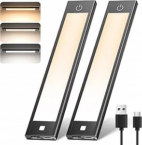 VST 72 LEDs Motion Sensor Lights Indoor 3 Color Temps, Dimmable Under Cabinet Lighting, 1800mAh Rechargeable Step Light, Cordless Night Light for Stair, Wardrobe, Kitchen 2 Pack