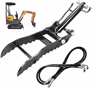 Hydraulic Thumb Clip for Mini Excavators, Versatile Attachment for 1-1.5 Ton Machines, Includes 2 Hoses and Screws,Fit Easy to Pick Up Irregular Objects