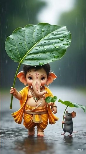 🌧️ Baby Ganesha Walks in the Rain with His Mouse Friend 🍃 | Cute Ganesh Animation #Shorts