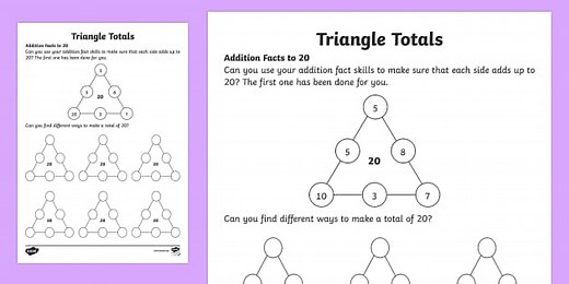 Triangle Totals Addition Facts Worksheet