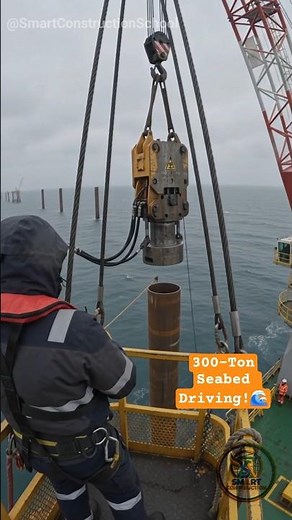 Extreme Offshore Engineering: 300-Ton Pile Driving! 🤯⚓ #Shorts #smartconstruction