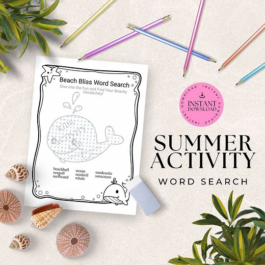 Beach Word Search Puzzle Printable, Summer Activities for Kids Printable, Whale Coloring Word Search Game, Summer Ocean Party Games for Kids - Etsy UK