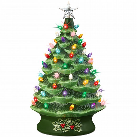 XL Pre-Lit Ceramic Christmas Tree Decoration w/ LED Light, Timer - 24i