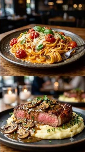 How to make ⁠Juicy Steak & Creamy Tomato Pasta ,The Perfect Dinner Idea!⁠ 🥩🔥