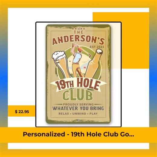 🏌️‍♂️ Tee off in style! 🏌️‍♀️ Elevate your game and embrace the spirit of the 19th hole with our **Personalized 19th Hole Club Golf Metal Sign!** 🎉 Crafted from durable metal and customizable just for you, this sign adds a unique touch to your golf sanctuary. Whether it's your man cave or the backyard, it effortlessly brings joy and personality to your space. Impress your friends and show off your love for the game! ⛳️✨ Time to swing into action! Grab yours for just **$22.95** and let the goo