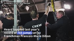 New Zealander Mike Heard, 41, smashed the world record Wednesday for the most bungee jumps in 24 hours after making a total of 941 leaps off Auckland Bridge. Heard said he was motivated to bring the record to New Zealand and raise money for a mental health charity. | AFP News Agency