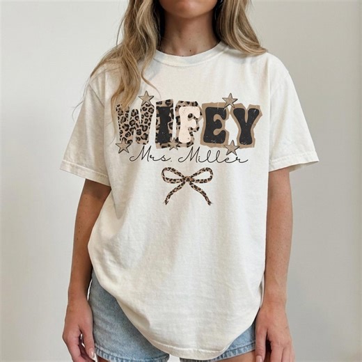 Leopard Print Custom Wifey Shirt, Honeymoon Tshirt, New Wife Bride to Be Gift, Wild Wild Wife Tee, Leopard Coquette Bow Shirt, Western Bride - Etsy