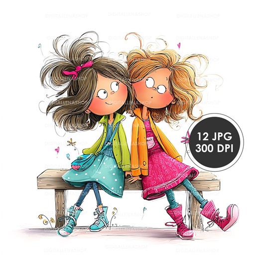 Watercolor Friends Clipart: Quirky Kids Illustration (digital Download) - Etsy