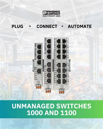 Advanced connectivity made simple! ⚡ With Phoenix Contact’s FL SWITCH 1000 and 1100 series, just plug, connect, and automate—no configuration needed. ✔ Effortless setup ✔ Versatile connections ✔ Flexible installation ✔ Optimized for building automation Get reliable, flexible, and ready to power your network at https://www.phoenixcontact.com/en-sg/unmanaged-switches-1000-1100 | Phoenix Contact SEA | Facebook