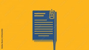 Blue File document and paper clip icon isolated on orange background. Checklist icon. Business concept. 4K Video motion graphic animation