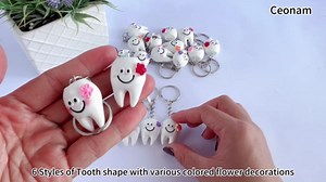 18 Pack Tooth-Shaped Resin Keychains, Dental Key Rings Handbag Pendants Gifts for Dentist, Dental Patients, Birthday Graduation Gifts for New Dentists, Basket Stuffers Party Favors