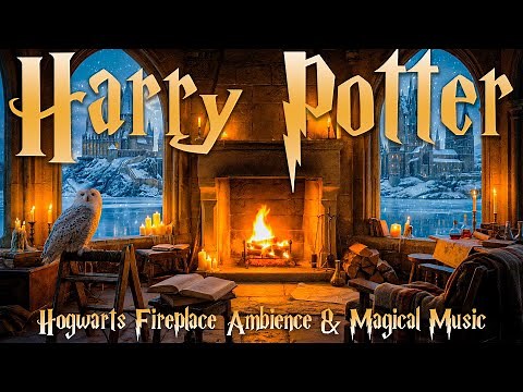 Harry Potter Fireplace Ambience 🔥 Cozy Castle Room with Hogwarts View | Magical Music