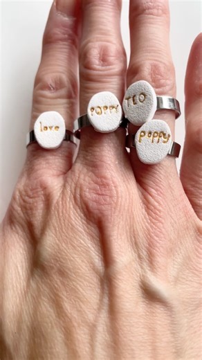 7.9K views · 20 reactions | Make customised rings with me using our new micro alphabets! Names, dates, and even conversation starters! Watch out because this can be addictive! Find the steps here: https://phoenixandspruceclay.etsy.com?section_id=48479071 #Polymerclay #clay #clayrings #polymerclayrings #polymerclaystamp #polymerclayjewellery #polymerclaycreations #polymerclayearrings #polymerclayart | Phoenix & Spruce - Polymer clay shape cutters, textures & tools | Facebook