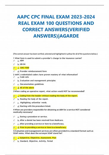 AAPC-CPC-FINAL-EXAM-2023-2024-REAL-EXAM-100-QUESTIONS-AND-CORRECT-ANSWERS VERIFIED-ANSWERS AGRADE