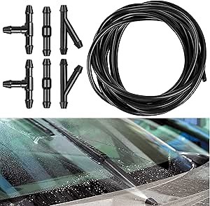 Windshield Washer Hose Kit, 3 Meter Washer Fluid Hose with 6 Pcs Hose Connectors, Universal Windshield Washer Nozzles Kit for Windshield Washer Nozzle Installation, Connect Car Water Pump and Nozzles