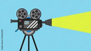 Film camera old-fashioned retro turns on and runs animation