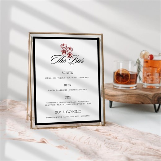 Hand Drawn Wedding Bar Menu Sign • Canva Template • Whimsical, Elegant Signage - Etsy