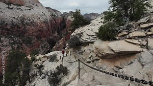 High angle, people hike Angels Landing
