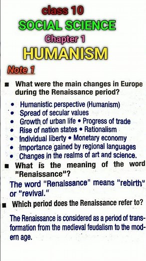 class 10| Social Science 1| Humanism| Notes #schoolexam #history #lighttovictory