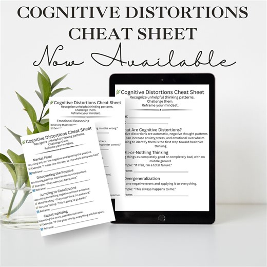 Cognitive Distortions Cheat Sheet | CBT PDF | Cognitive Behavioral Therapy Worksheet | Anxiety Help Printable | Mental Health Resource - Etsy