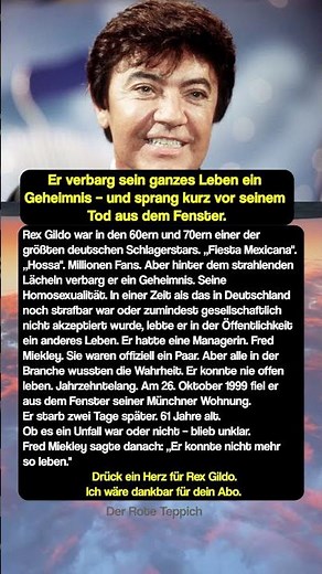 Rex Gildo: Das Geheimnis das er sein Leben lang trug 💔 #derroteteppich #legende