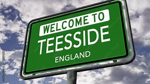 Welcome to Teesside, England, UK City Road Sign, Realistic 3D Animation