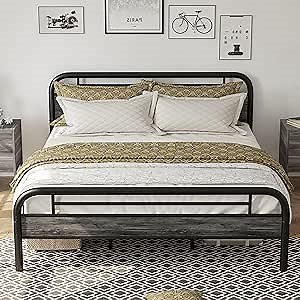 LIKIMIO California King Bed Frames, Platform Bed Frame King with Headboard and Strong Support, Easy Assembly, Noise-Free, No Box Spring Needed, (Cali King, Industrial Gray)