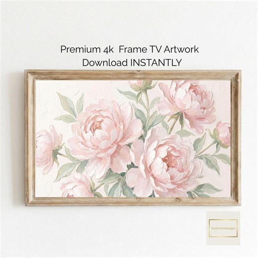 Pale Pink Peonies Frame TV Art | 4K Instant Digital Download | Airy Spring