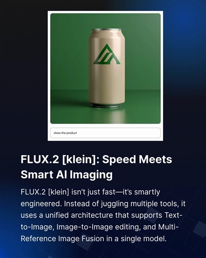 Emstell Technology Consulting on Instagram: "FLUX.2 [klein]: Speed Meets Smart AI Imaging The AI image generation space is chasing one holy grail: maximum speed with minimal cost—without sacrificing quality. Enter FLUX.2 [klein], the latest open-source release from Black Forest Labs, designed to do exactly that. “Klein” (German for small) focuses on ultra-fast rendering and efficiency. With compact 4B and 9B model sizes, it delivers sub-second image generation and editing—even on consumer-grade 