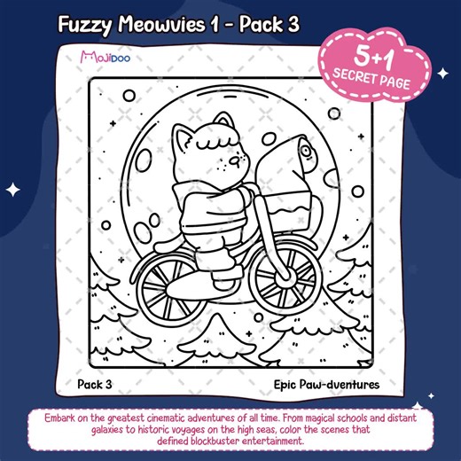Fuzzy Meowvies Pack 3 – Cute Cats in Cinema Moments Coloring Book | 6 Digital Coloring Pages (PDF) by Mojidoo - Etsy