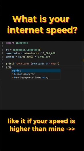 Test your internet with Python 🐍 #coding #python #code #programming #shorts #speedtest #test